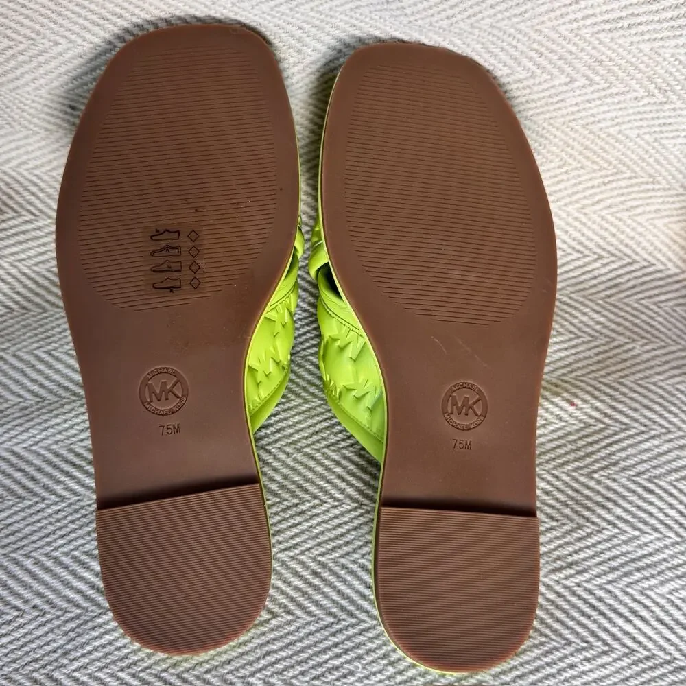 MK Michael Kors Gideon Puffy Logo Slide Sandals Limeade Green Women Sz 7.5 NWOB